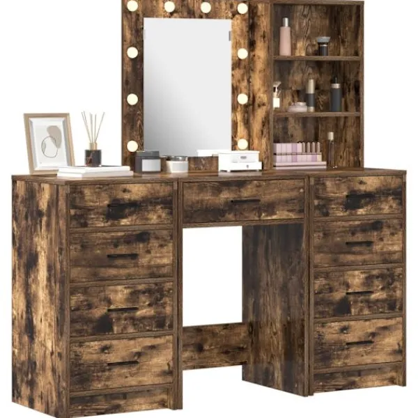 vidaXL Sminkbord>Smyckebord med låda 3 pcs Brun 40 x 41 x 135 cm Konstruerat trä