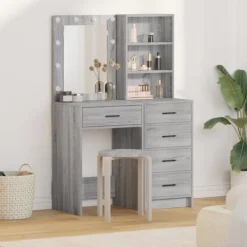 vidaXL Sminkbord>Smyckebord med låda 2 pcs Grå 50 x 41 x 135 cm Konstruerat trä