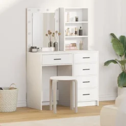 vidaXL Sminkbord>Smyckebord med låda 2 pcs Vit 50 x 41 x 135 cm Konstruerat trä