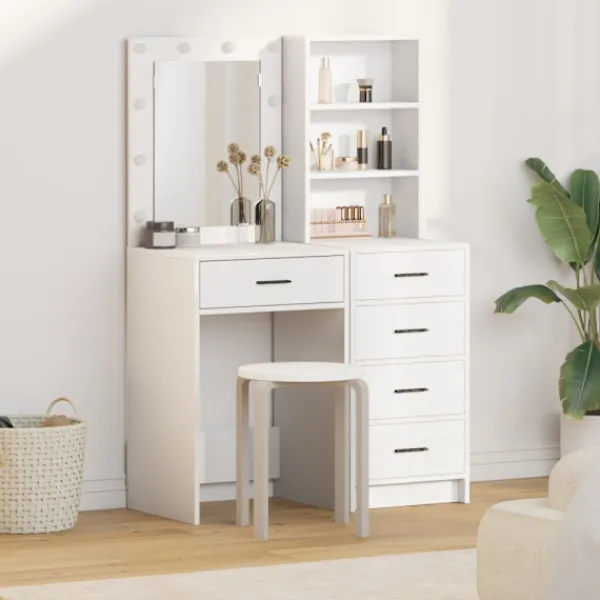 vidaXL Sminkbord>Smyckebord med låda 2 pcs Vit 50 x 41 x 135 cm Konstruerat trä