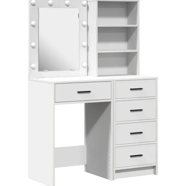 vidaXL Sminkbord>Smyckebord med låda 2 pcs Vit 50 x 41 x 135 cm Konstruerat trä