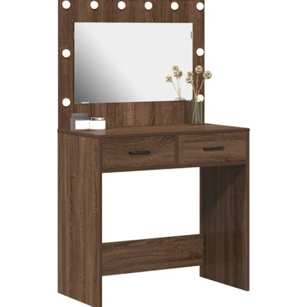vidaXL Sminkbord>Smyckebord med låda Brun Ek 78,5 x 41 x 135 cm Konstruerat trä