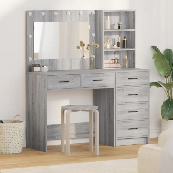 vidaXL Sminkbord>Smyckebord med låda Ljusgrå 78.5 x 41 x 135 cm Konstruerat trä