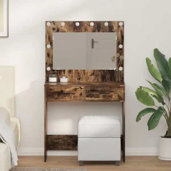 vidaXL Sminkbord>Smyckebord med låda Rökt ek 78,5 x 41 x 135 cm Konstruerat trä