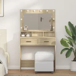 vidaXL Sminkbord>Smyckebord med låda Sonoma-ek 79 x 41 x 135 cm Konstruerat trä