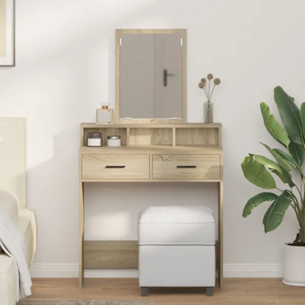 vidaXL Sminkbord>Smyckebord med låda Sonoma-ek 79 x 41 x 140 cm Konstruerat trä