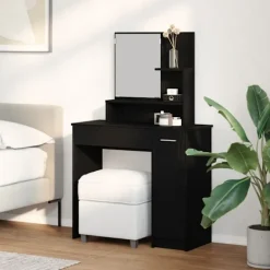 vidaXL Sminkbord>Smyckebord med låda Svart Ek 86,5 x 35 x 136 cm Konstruerat trä