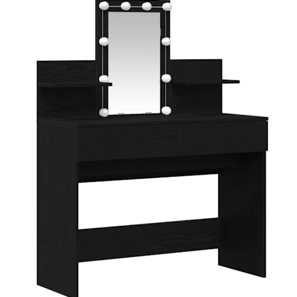 vidaXL Sminkbord>Smyckebord med låda Svart Ek 100 x 40 x 130 cm Konstruerat trä