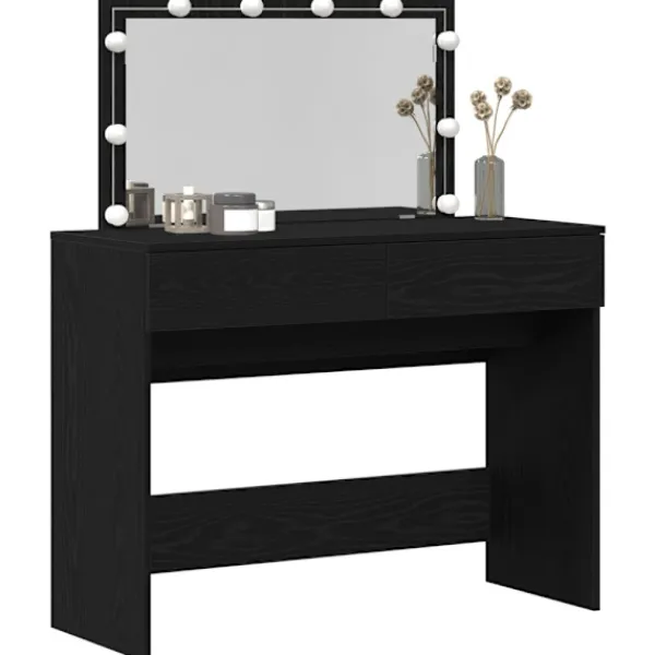 vidaXL Sminkbord>Smyckebord med låda Svart Ek 100 x 40 x 120 cm Konstruerat trä