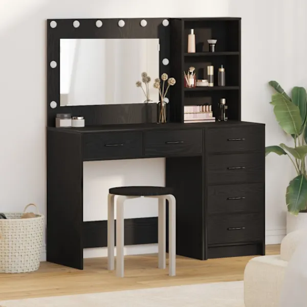 vidaXL Sminkbord>Smyckebord med låda Svart 78.5 x 41 x 135 cm Konstruerat trä