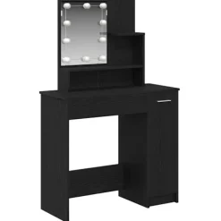 vidaXL Sminkbord>Smyckebord med låda Svart Ek 86,5 x 35 x 136 cm Konstruerat trä