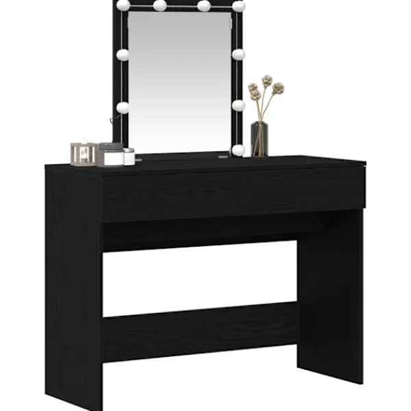 vidaXL Sminkbord>Smyckebord med låda Svart Ek 100 x 40 x 130 cm Konstruerat trä