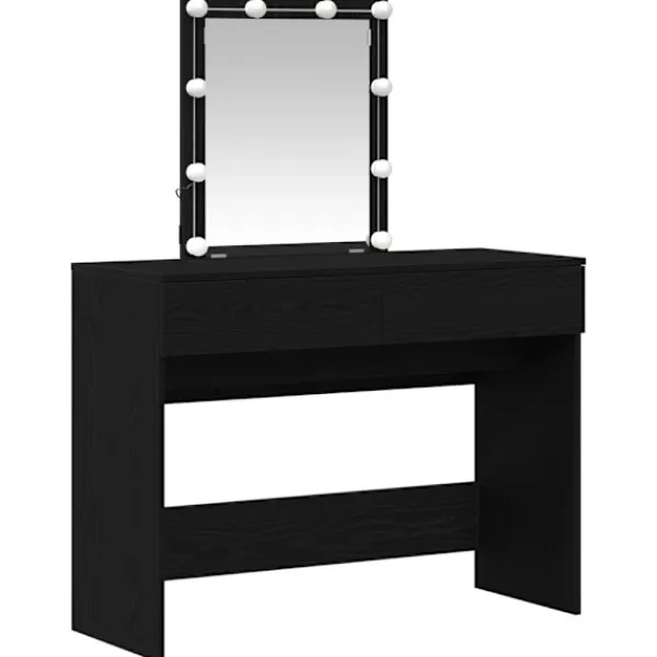 vidaXL Sminkbord>Smyckebord med låda Svart Ek 100 x 40 x 130 cm Konstruerat trä