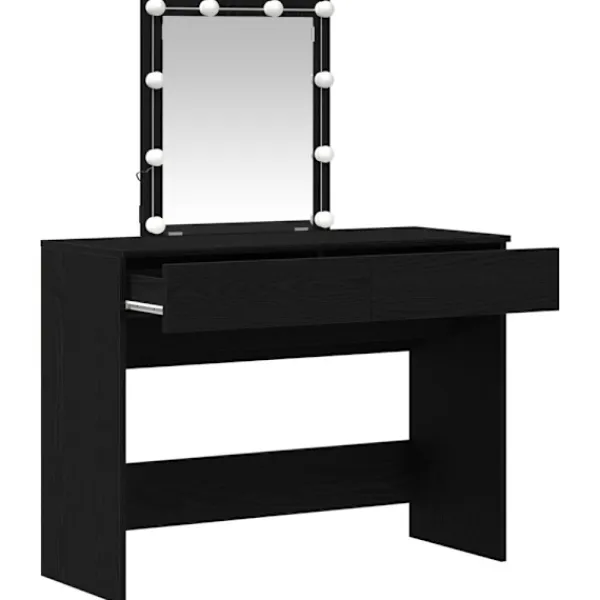 vidaXL Sminkbord>Smyckebord med låda Svart Ek 100 x 40 x 130 cm Konstruerat trä