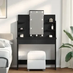 vidaXL Sminkbord>Smyckebord med låda Svart Ek 96 x 39 x 142 cm Konstruerat trä