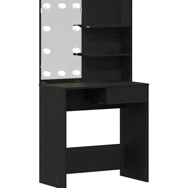 vidaXL Sminkbord>Smyckebord med låda Svart Ek 74,5 x 40 x 141 cm Konstruerat trä