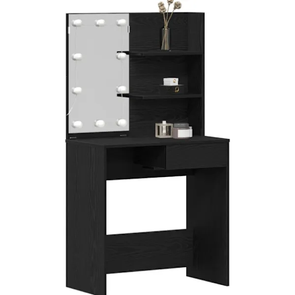 vidaXL Sminkbord>Smyckebord med låda Svart Ek 74,5 x 40 x 141 cm Konstruerat trä