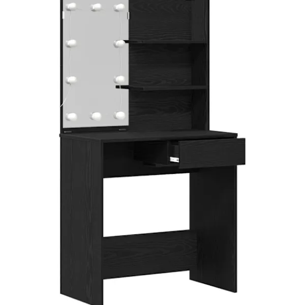 vidaXL Sminkbord>Smyckebord med låda Svart Ek 74,5 x 40 x 141 cm Konstruerat trä