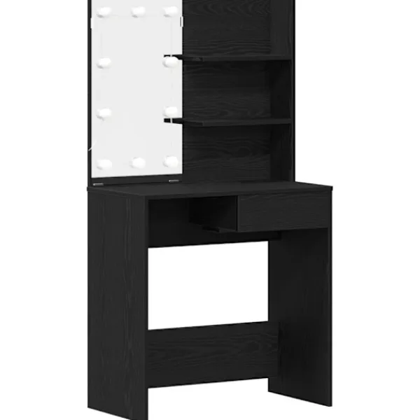 vidaXL Sminkbord>Smyckebord med låda Svart Ek 74,5 x 40 x 141 cm Konstruerat trä