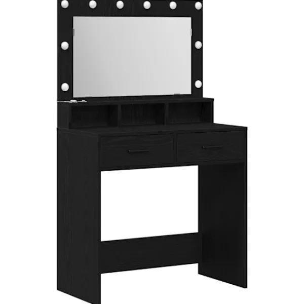 vidaXL Sminkbord>Smyckebord med låda Svart Ek 79 x 41 x 135 cm Konstruerat trä