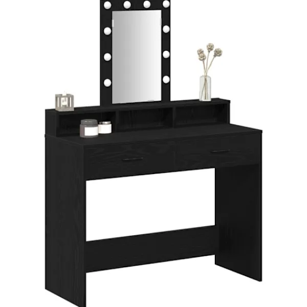 vidaXL Sminkbord>Smyckebord med låda Svart 100 x 41 x 140 cm Konstruerat trä