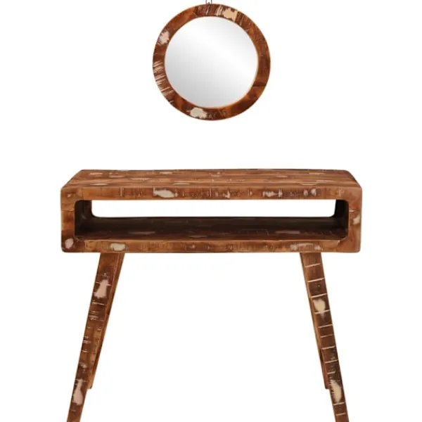 vidaXL Sminkbord>Smyckebord med spegel Brun 90 x 76 x 45 cm Solid återvunnen trä
