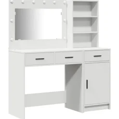vidaXL Sminkbord>Smyckebord med spegelbelysning 2 pcs Vit Konstruerat trä