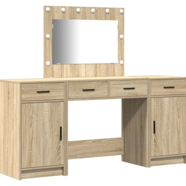 vidaXL Sminkbord>Smyckebord med spegelbelysning 3 pcs Brun Konstruerat trä
