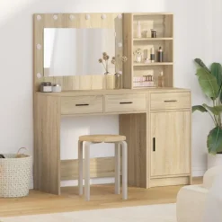 vidaXL Sminkbord>Smyckebord med spegelbelysning 2 pcs Brun Konstruerat trä