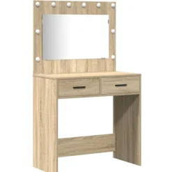 vidaXL Sminkbord>Smyckebord med spegelbelysning 2 pcs Brun Konstruerat trä