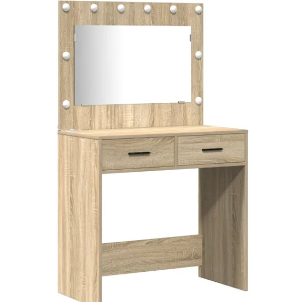 vidaXL Sminkbord>Smyckebord med spegelbelysning 2 pcs Brun Konstruerat trä