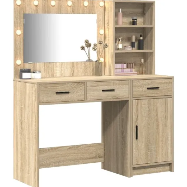 vidaXL Sminkbord>Smyckebord med spegelbelysning 2 pcs Brun Konstruerat trä
