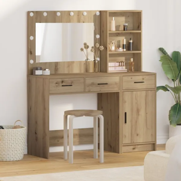 vidaXL Sminkbord>Smyckebord med spegelbelysning 2 pcs Brun Konstruerat trä