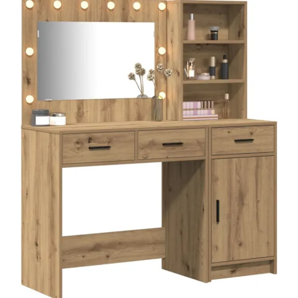 vidaXL Sminkbord>Smyckebord med spegelbelysning 2 pcs Brun Konstruerat trä