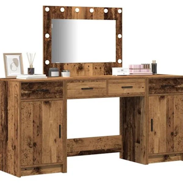 vidaXL Sminkbord>Smyckebord med spegelbelysning 3 pcs Brun Konstruerat trä