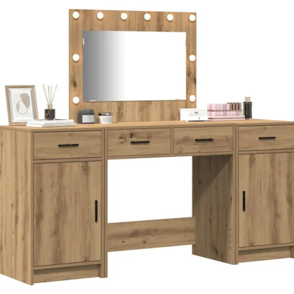 vidaXL Sminkbord>Smyckebord med spegelbelysning 3 pcs Brun Konstruerat trä