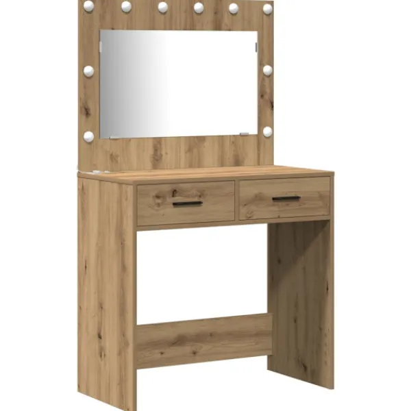 vidaXL Sminkbord>Smyckebord med spegelbelysning 3 pcs Brun Konstruerat trä