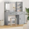 vidaXL Sminkbord>Smyckebord med spegelbelysning 2 pcs Grå Konstruerat trä