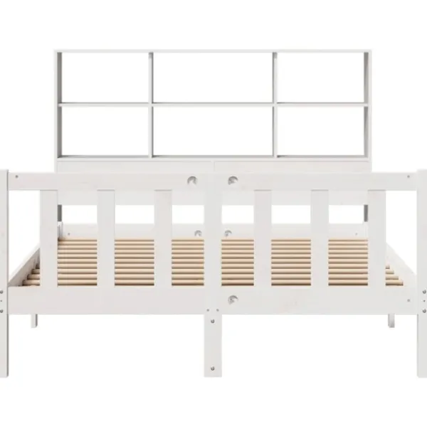 vidaXL Sängar>Säng med bokhylla utan madrass vit 120x190 cm massiv furu
