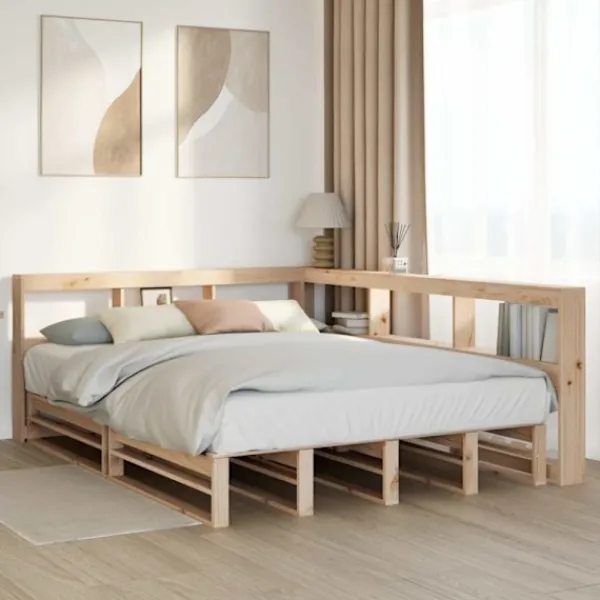 vidaXL Sängar>Säng med bokhylla utan madrass 140x200cm massiv furu