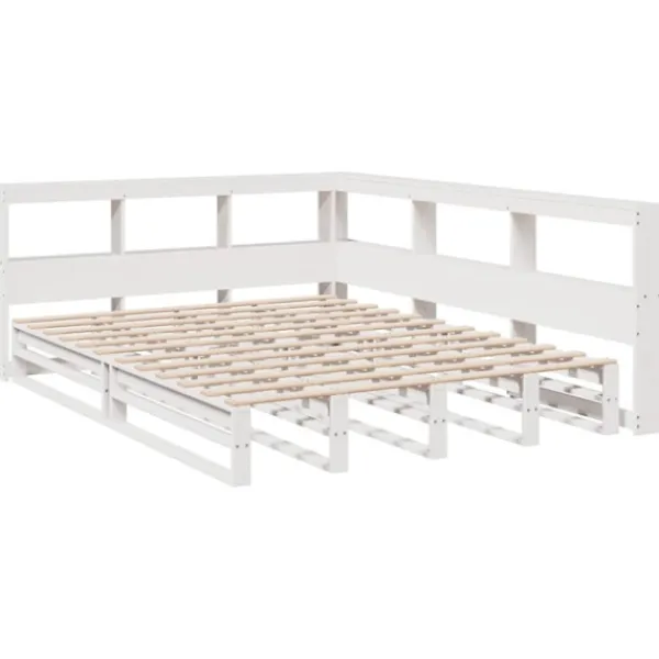 vidaXL Sängar>Säng med bokhylla utan madrass vit 150x200cm massiv furu