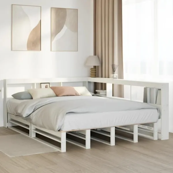 vidaXL Sängar>Säng med bokhylla utan madrass vit 150x200cm massiv furu