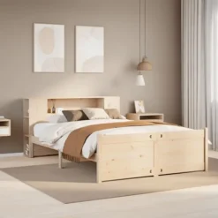 vidaXL Sängar>Säng med bokhylla utan madrass 135x190cm massiv furu
