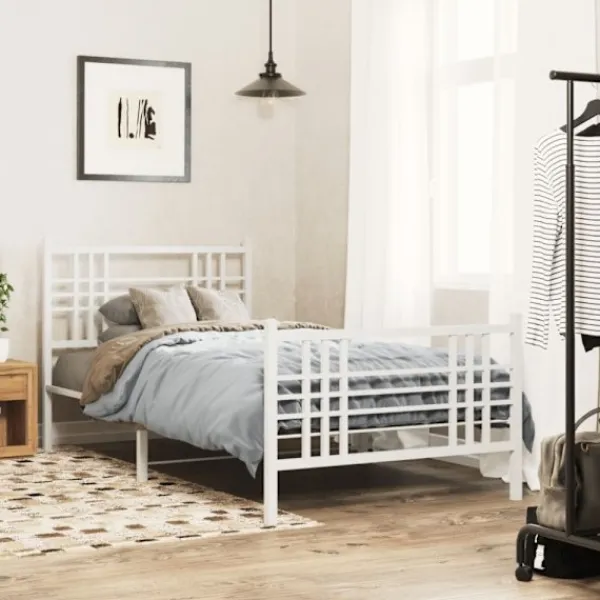 vidaXL Sängar>Sängram med huvudgavel och fotgavel vit metall 90x200 cm