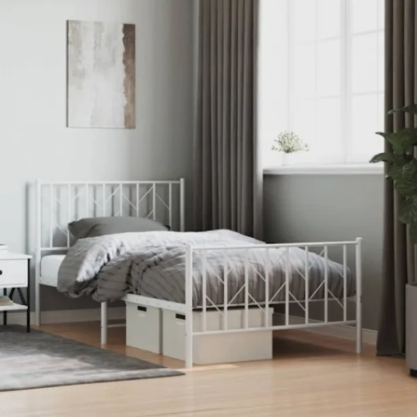 vidaXL Sängar>Sängram med huvudgavel och fotgavel vit metall 100x190 cm