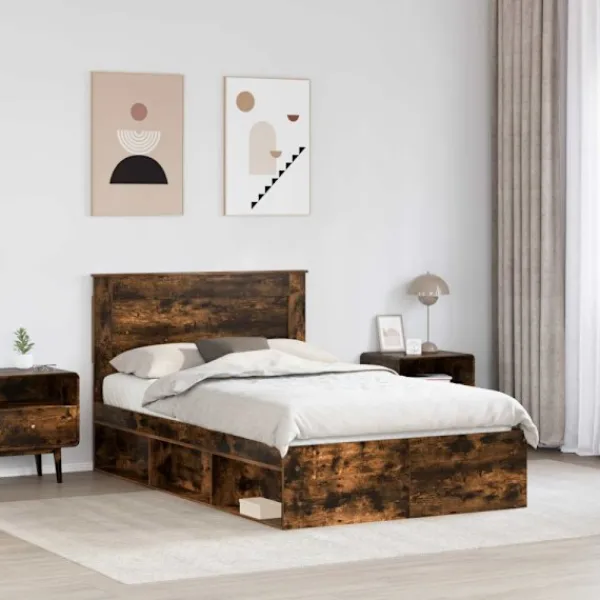 vidaXL Sängar>Sängram med huvudgavel Rökt ek 120 x 200 cm Massiv furu