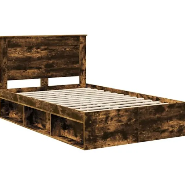 vidaXL Sängar>Sängram med huvudgavel Rökt ek 120 x 200 cm Massiv furu