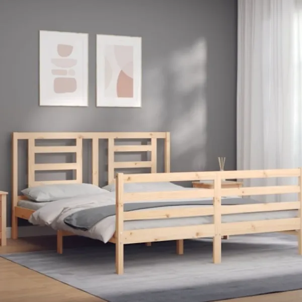 vidaXL Sängar>Sängram med huvudgavel 160x200 cm massivt trä