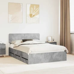 vidaXL Sängar>Sängram med låda Betonggrå 160 x 200 cm Ingenjörsträ