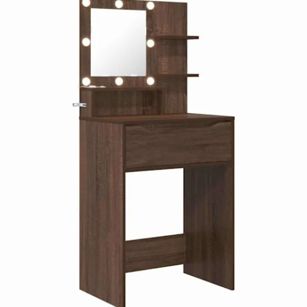 vidaXL Sminkbord>Sängrum Smyckesbord Brun Ek 80 x 39,6 x 135 cm Konstruerat trä